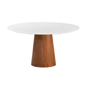 Mesa de Jantar Redonda Cone Tampo Branca com Vidro - Decorei Bem