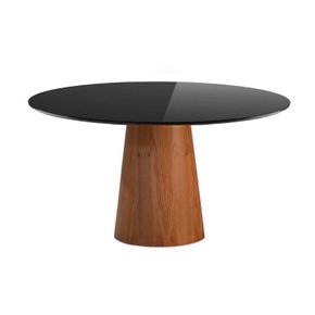 Mesa de Jantar Redonda Cone Tampo Preto com Vidro - Decorei Bem