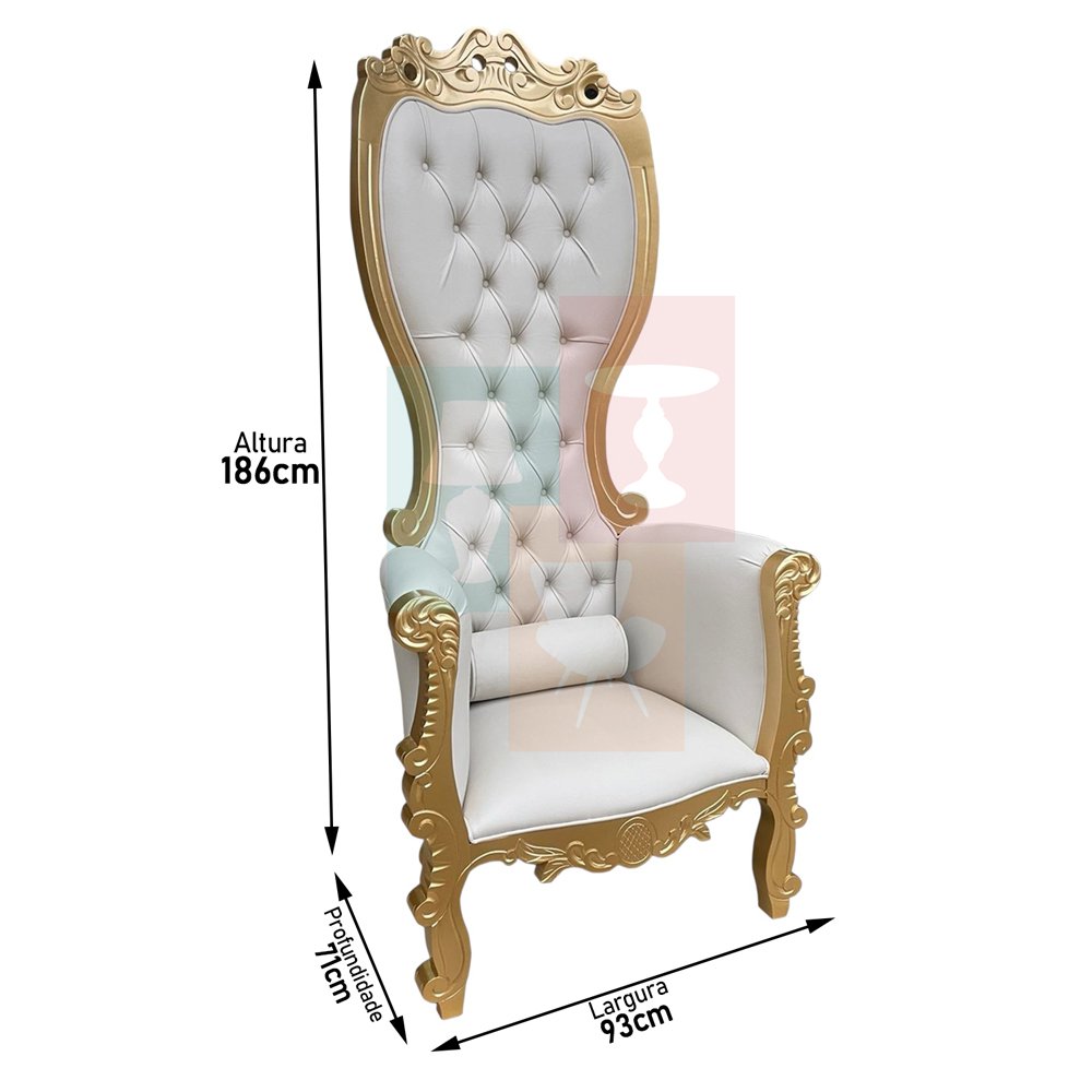 poltrona princess courino off white e dourado medidas