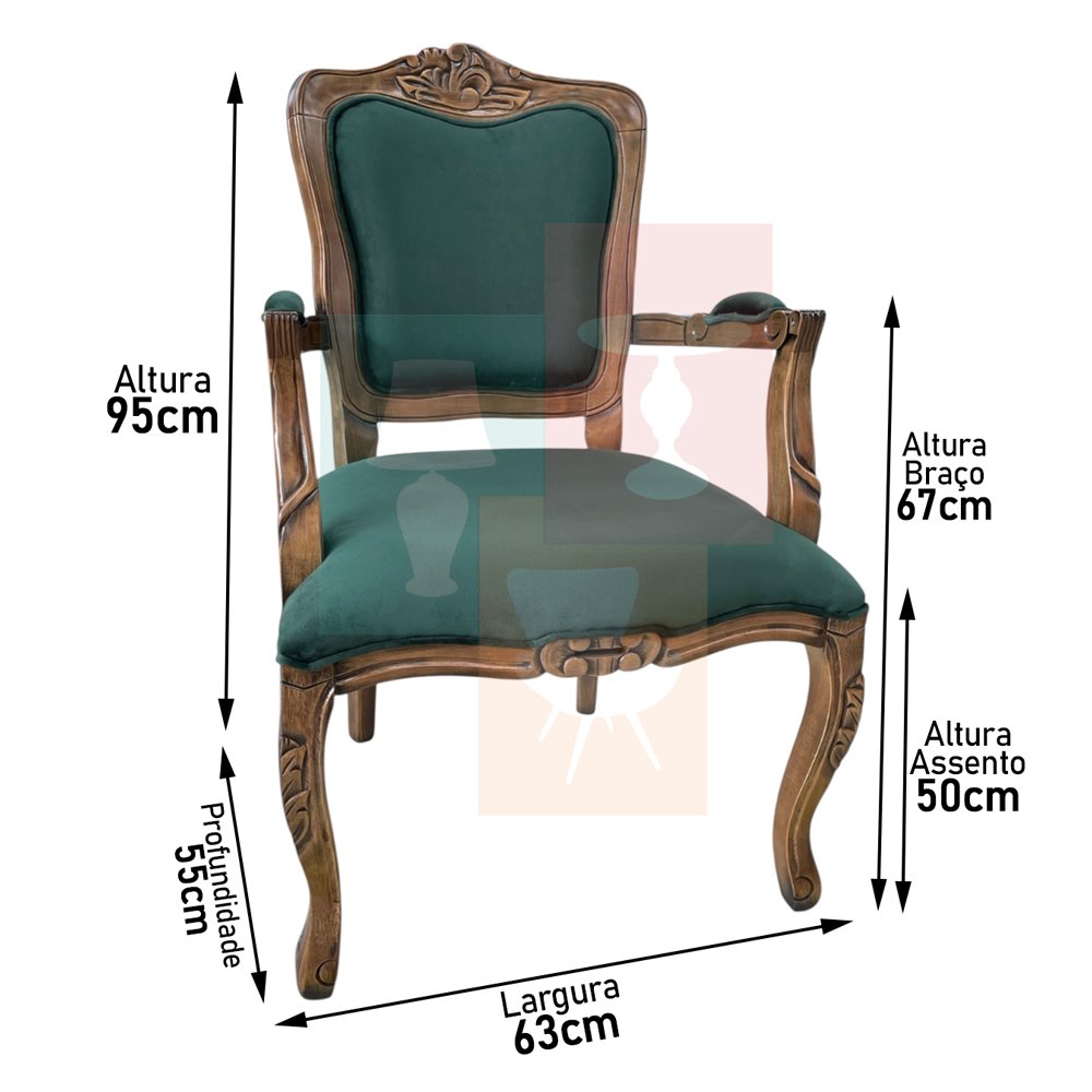 poltrona luiz xv suede verde e imbuia envelhecido medidas