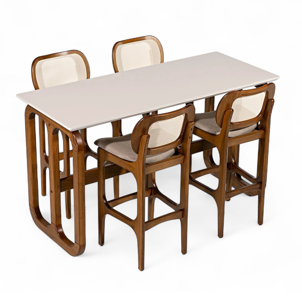 mesa bistro irlanda imbuia com tampo branco com banquetas