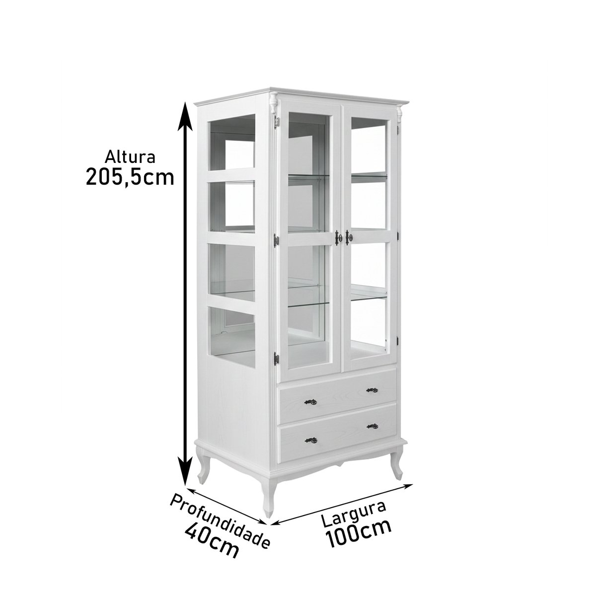 cristaleira branca com espelho medidas