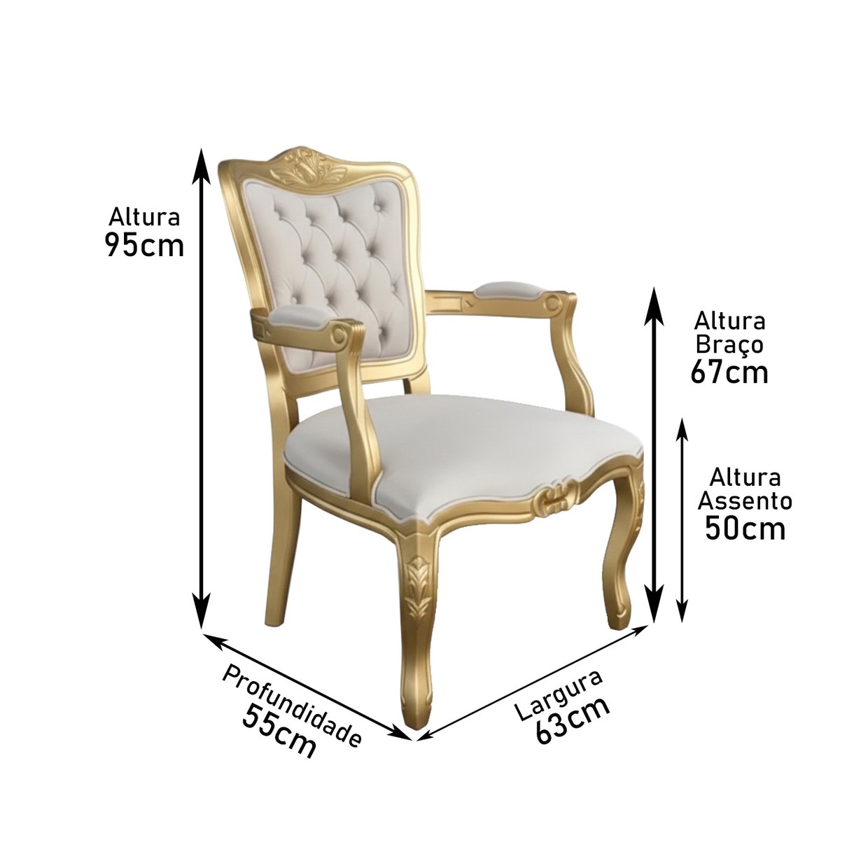 poltrona luiz xv dourado medidas