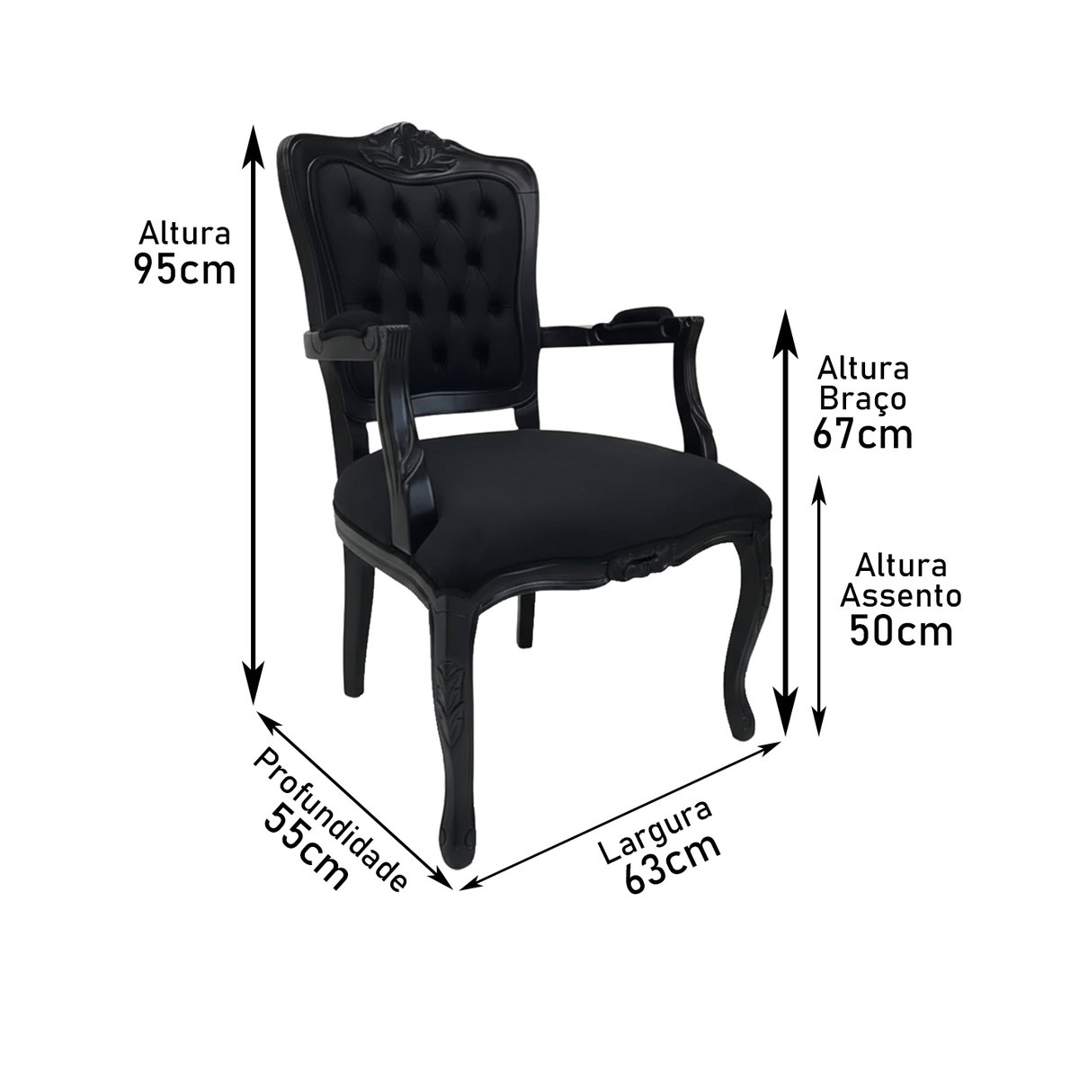 poltrona luiz xv preto medidas