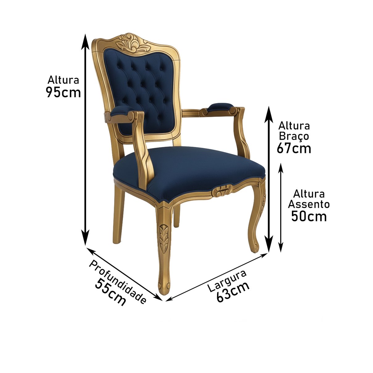 poltrona luiz xv azul medidas