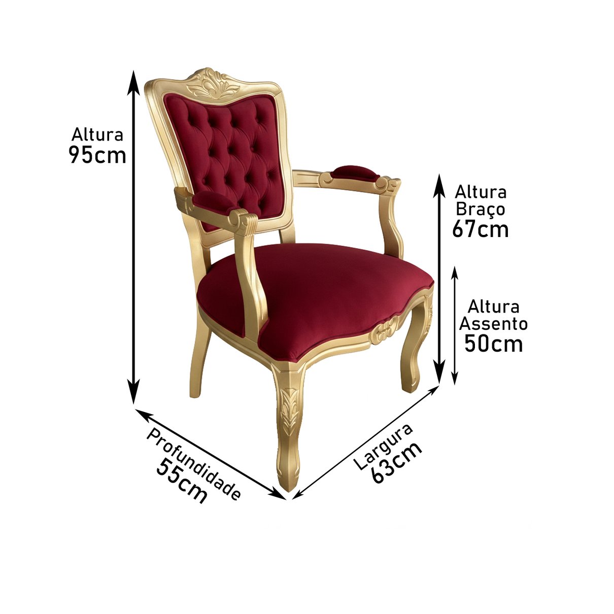 poltrona luiz xv vermelha medidas