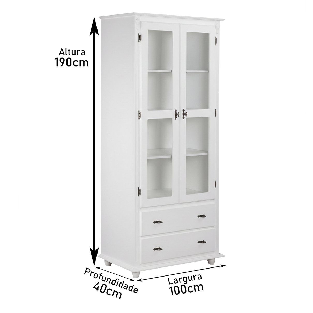 cristaleira branca 2 portas medidas