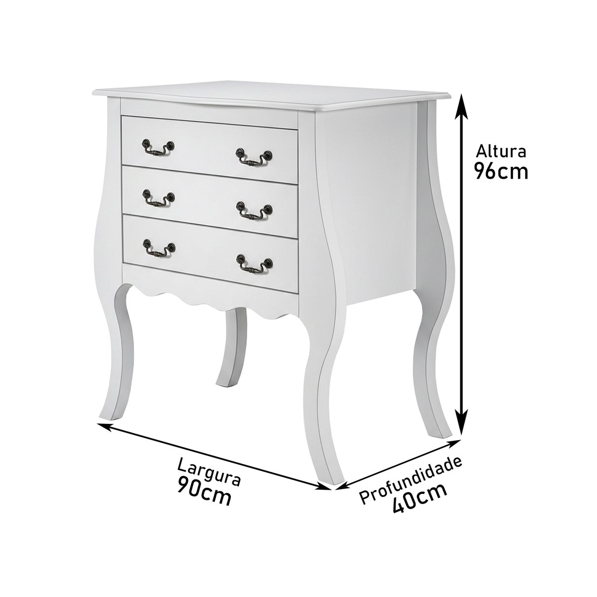 comoda bombe 3 gavetas branca