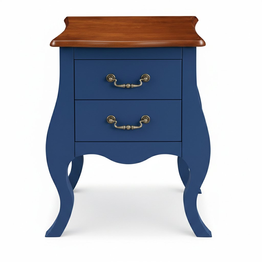 Cômoda Bombê Pequena 2 Gavetas Pés Luiz XV - Decorei Bem - Azul Bic