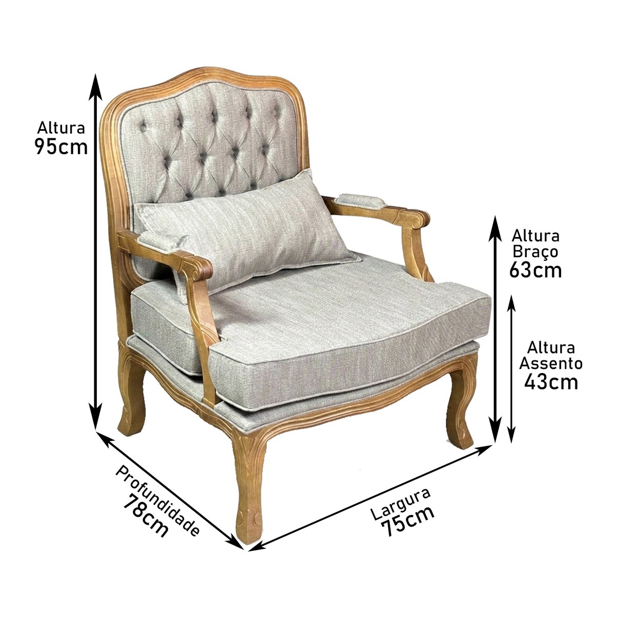 poltrona king cinza medidas